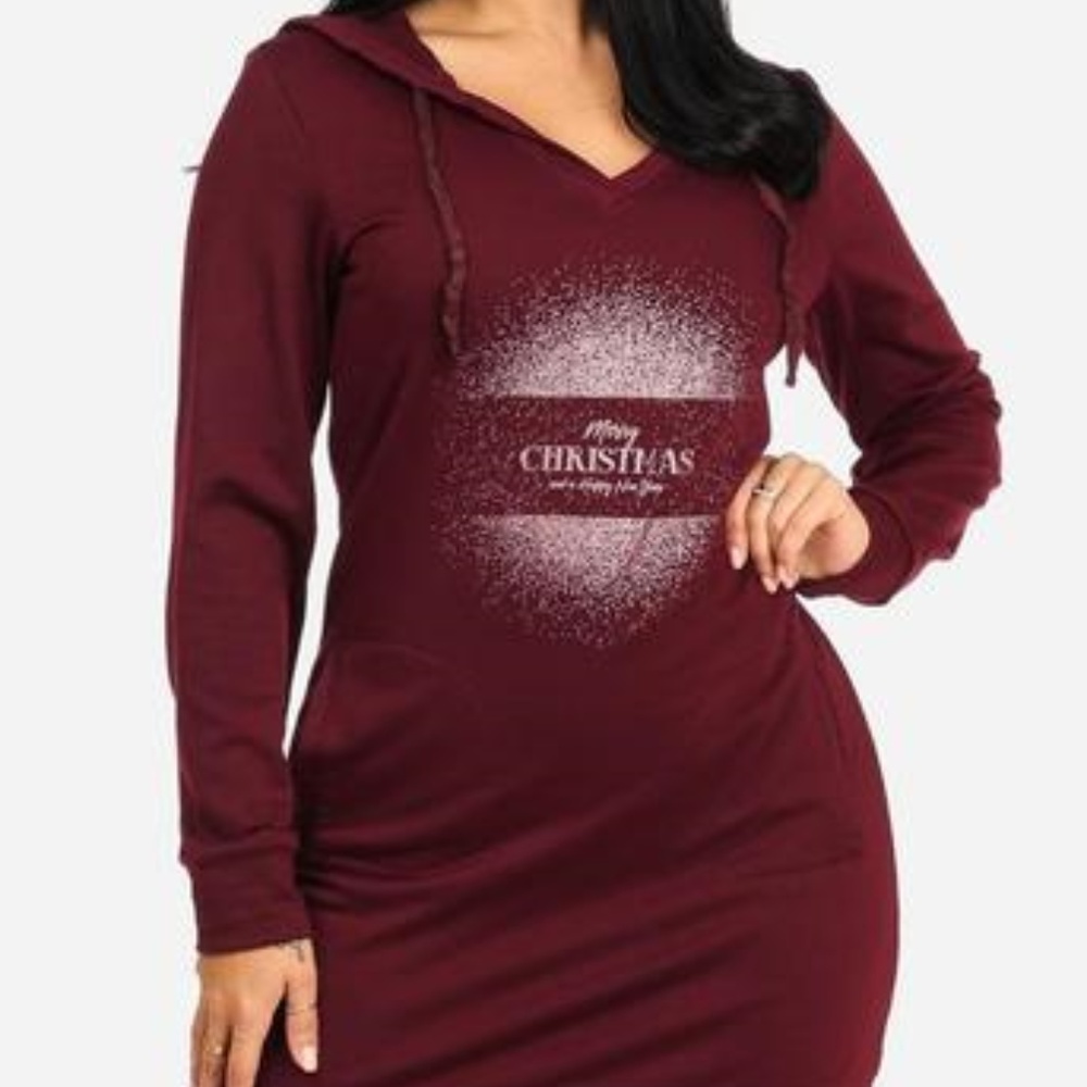 Merry Christmas V Neckline Burgundy Tunic